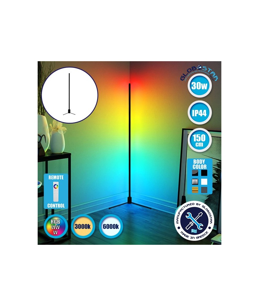 Μοντέρνο Minimal Επιδαπέδιο Μαύρο Φωτιστικό 150cm LED 30 Watt με Ασύρματο Χειριστήριο 2.4G RF & Dimmer RGBW+WW Πολύχρωμο - Ψυχρό - Ημέρας - Θερμό GloboStar ALIEN Design GLOBO-150-9